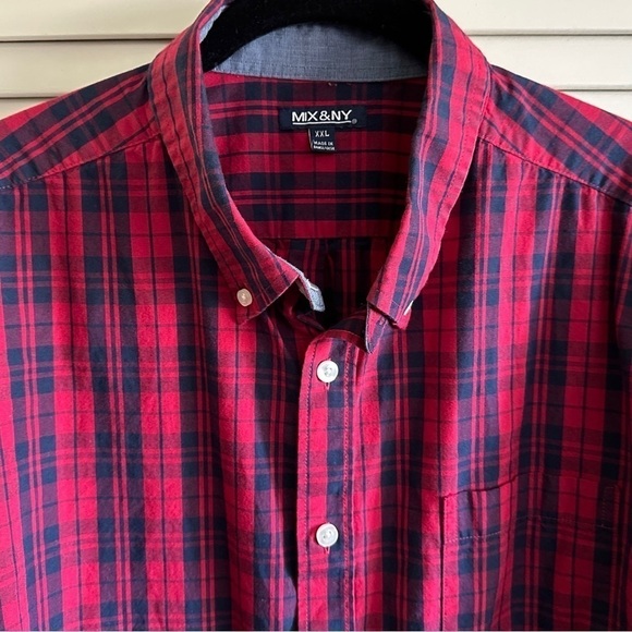 MIX&NY, MENS, LONG SLEEVE SHIRT. RED & NAVY PLAID. SIZE XXL - Picture 3 of 5